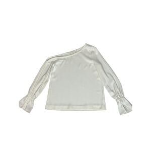 New Ramy Brook Devin Asymmetric Off Shoulder Cream Satin Long Sleeve Blouse XS